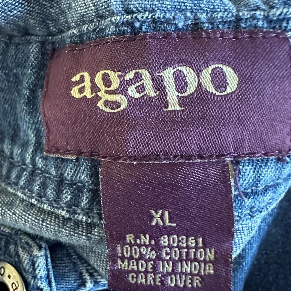 Vintage 90’s Agapo Embroidered American flag denim cropped overalls sizeXL - Picture 7 of 15